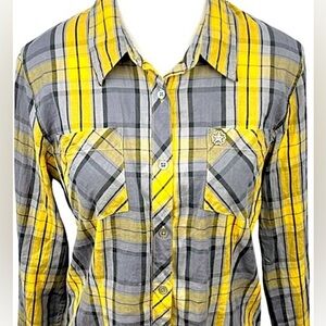 OBEY Women’s Plaid Lightweight Cotton Button Up Shirt Size L Yellow Streetwear